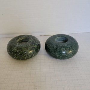2 Pair Green Granite Stone Round Marble Round Tealight Candle Holder 80s